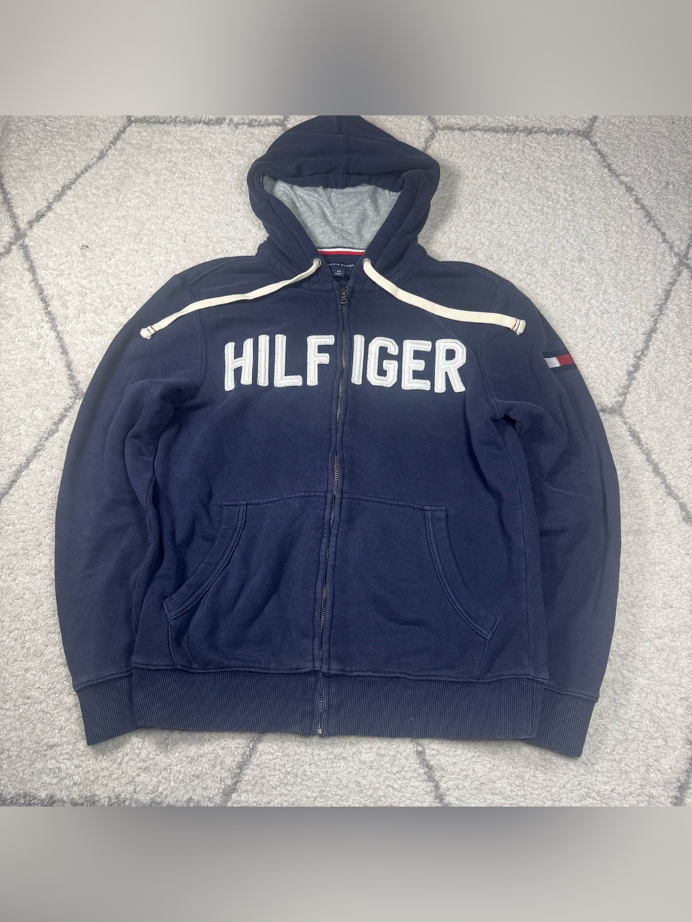 Tommy Hilfiger Navy Zip Hoodie with Contrast Drawcords